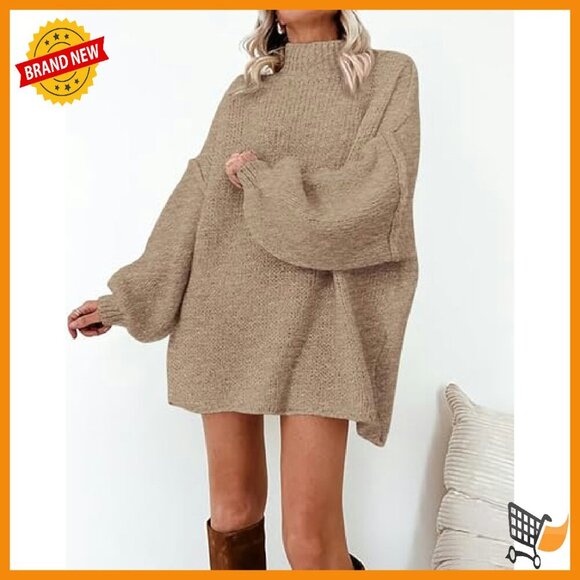 Oversized Cable Knit Mock Neck Sweater Women's Thick Winter Pullover - Picture 7 of 8